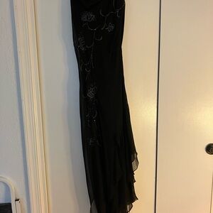 Faviana Black Midi Dress with Silver Accents